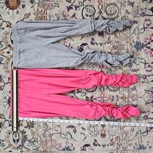 Girls Lot (2) Pink/Grey Leggings, sz about 6" waist x 25" lenght.